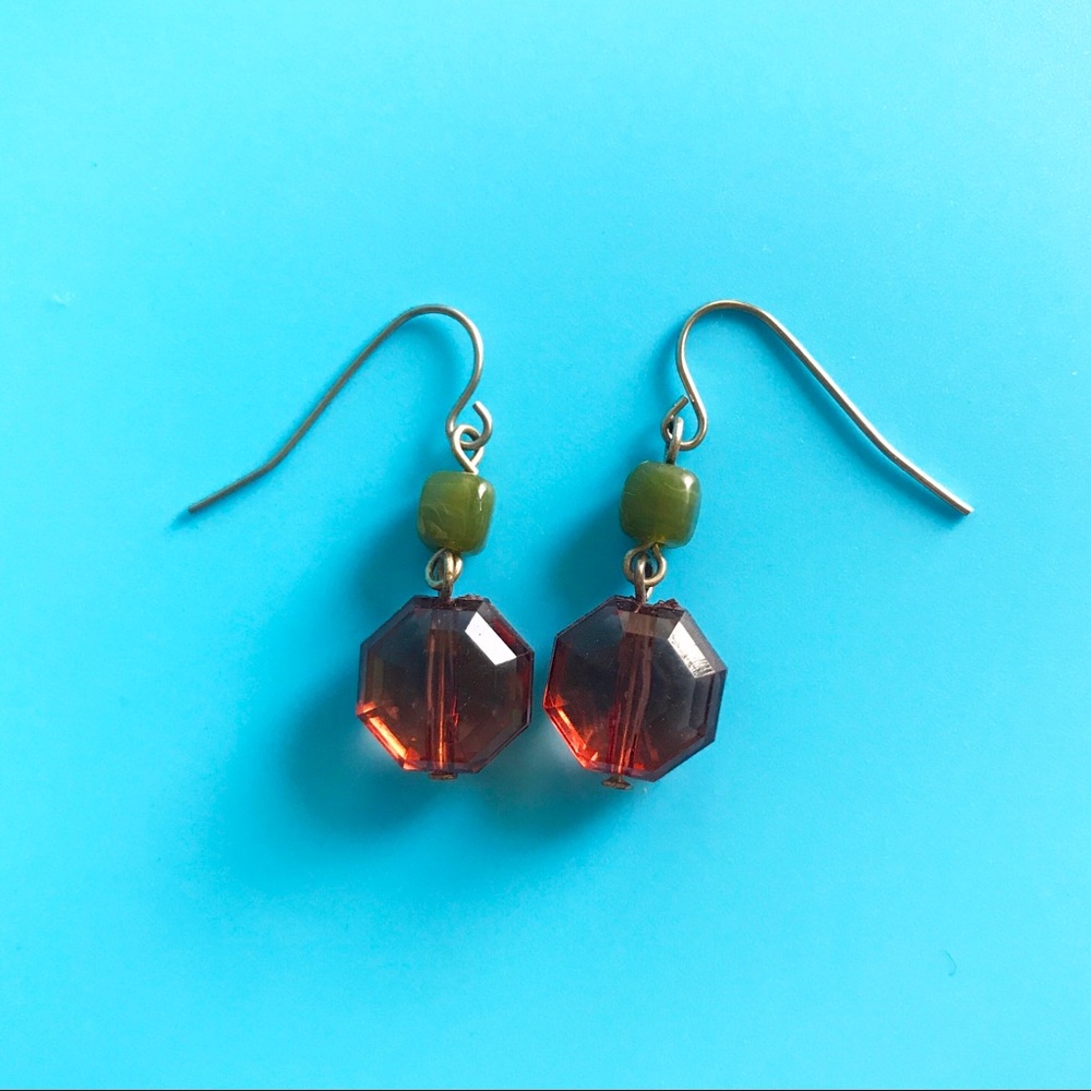 🍂Vintage Brownish Red Bead Dangle Earrings